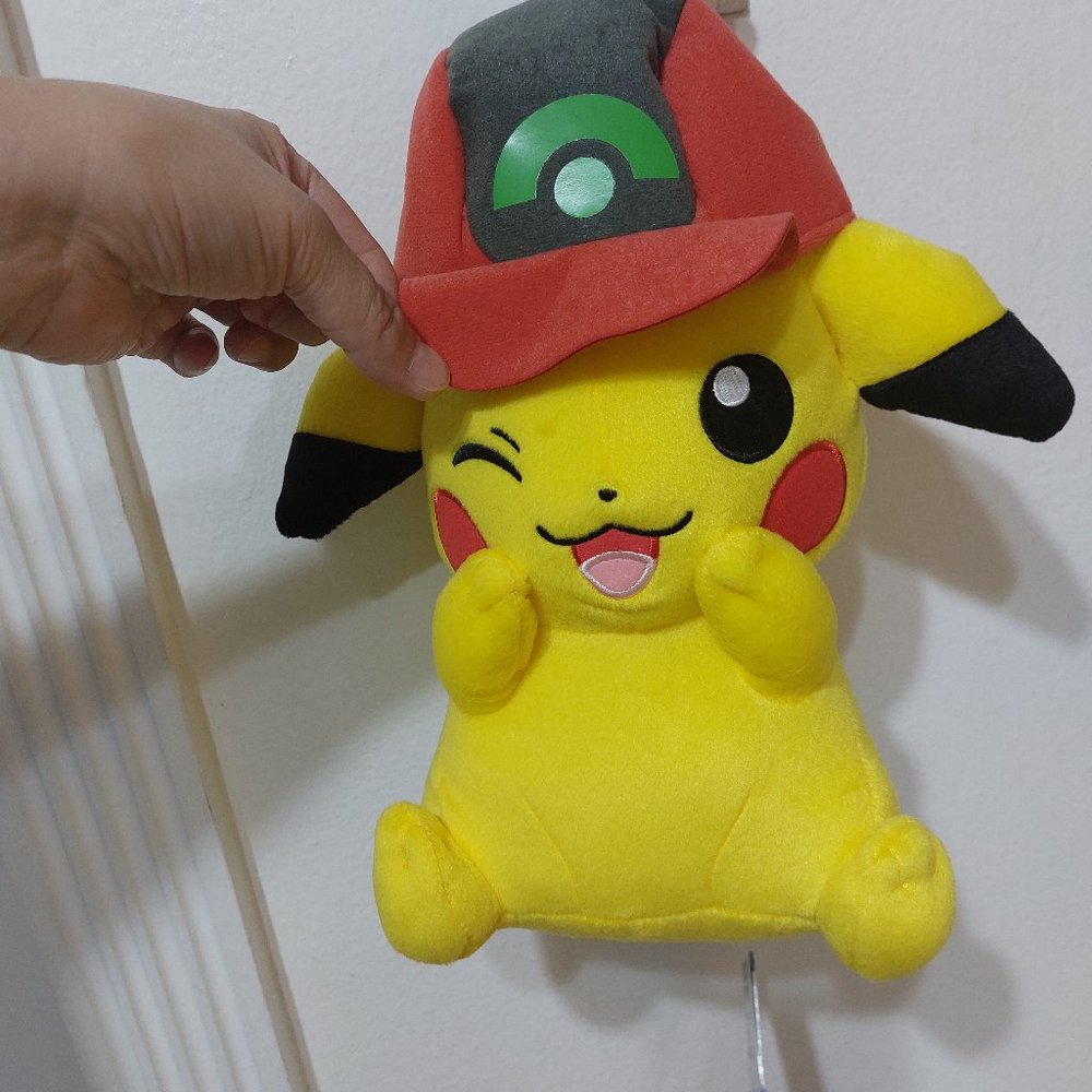 Pokemon The Movie Pikachu With Ash’s Hat Plush Yellow Smiling Cutie